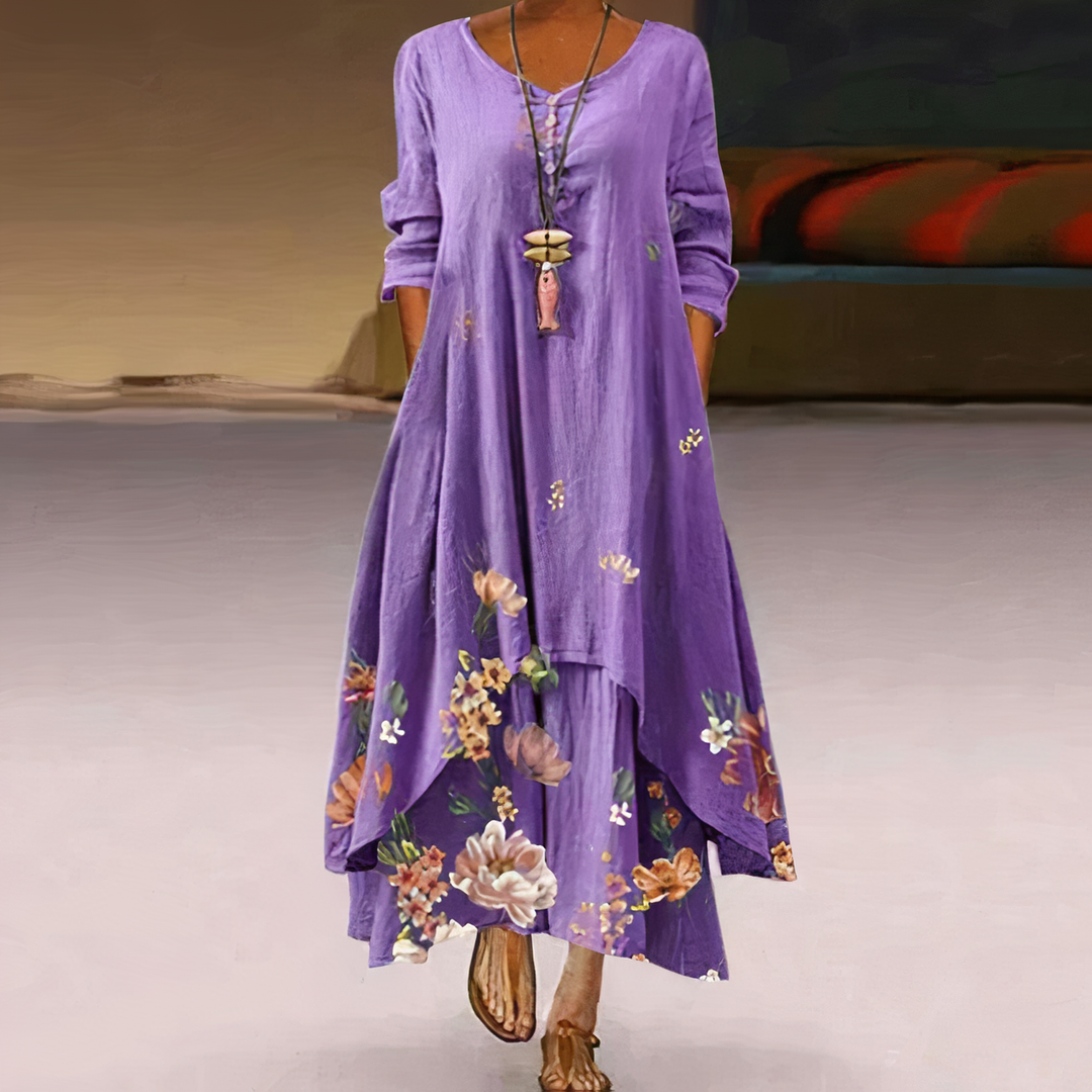 FLORA | ELEGANT FLORAL TUMMY-COVERAGE MAXI DRESS