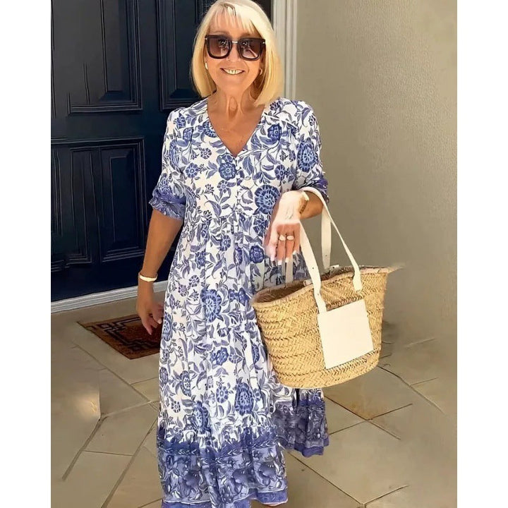 HELENA | ELEGANT FLORAL TUMMY-COVERAGE MAXI DRESS