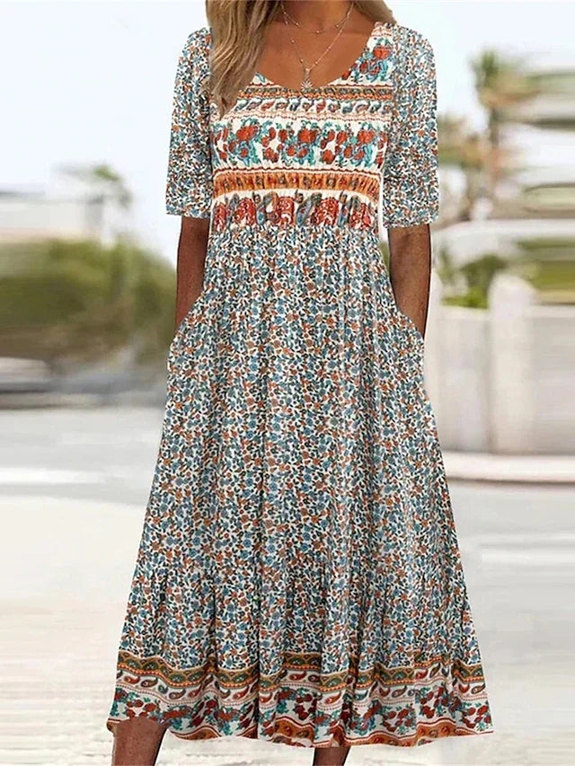 MAISIE | ELEGANT BOHO MIDI TUMMY-COVERAGE DRESS