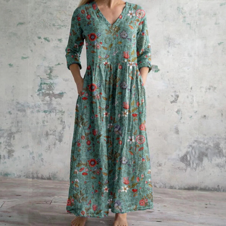 ELINOR | ELEGANT FLORAL TUMMY-COVERAGE SUMMER DRESS