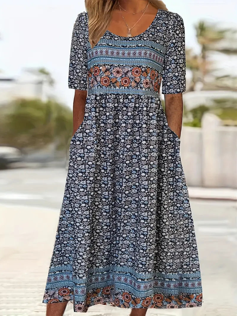NANCY | BOHO PRINT TUMMY-COVERAGE MIDI DRESS