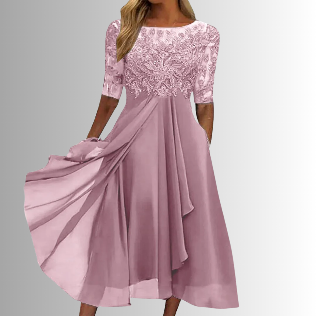 ELIZABETH | ELEGANT LACE TUMMY-COVERAGE MIDI DRESS