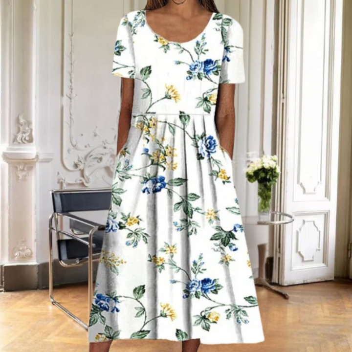 EDITH | ELEGANT FLORAL TUMMY-COVERAGE MIDI DRESS