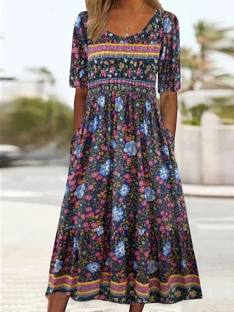 GRACIE | ELEGANT BOHO TUMMY-COVERAGE MIDI DRESS