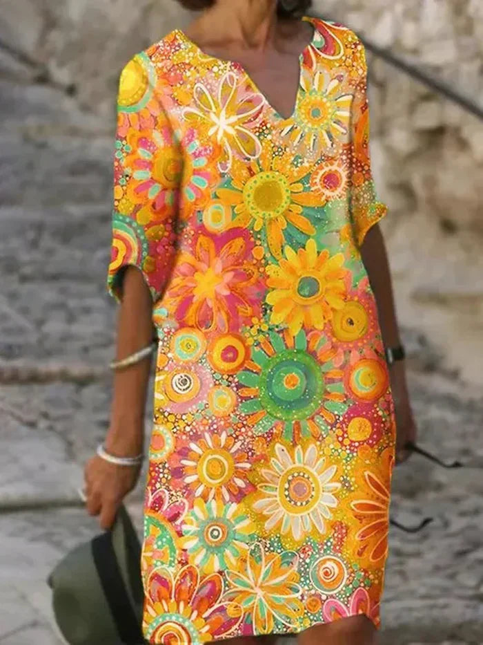 QUINN | ELEGANT FLORAL TUMMY-COVERAGE EVENING DRESS