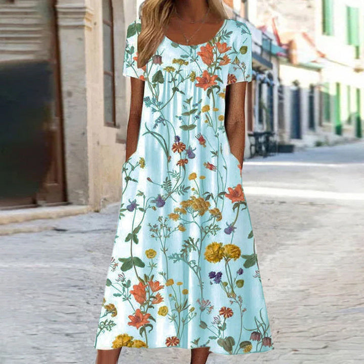 LAYLA | ELEGANT TUMMY-COVERAGE BOHO FLORAL DRESS
