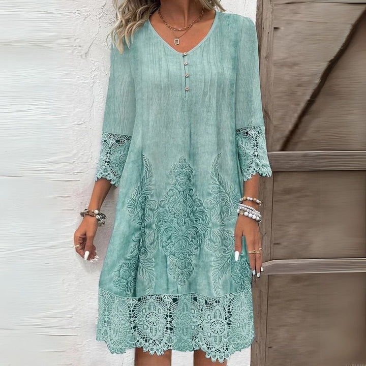 AMELINE | ELEGANT EMBROIDERED TUMMY-COVERAGE MIDI DRESS