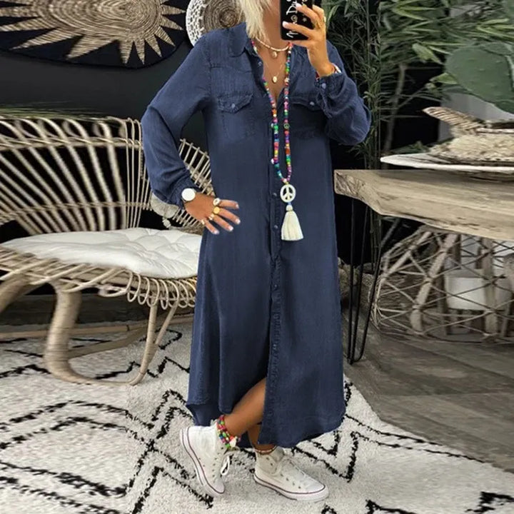 YELENA | ELEGANT TUMMY-FLATTERING DENIM DRESS
