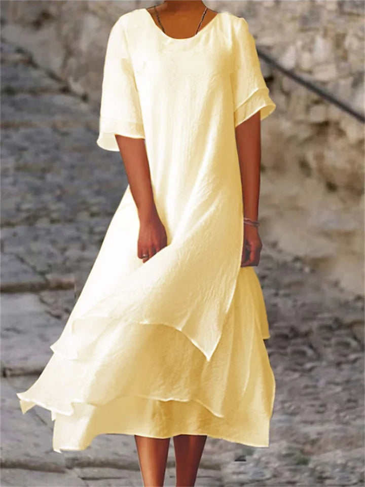 LUCIA | ELEGANT RUFFLED TUMMY-COVERAGE MIDI DRESS