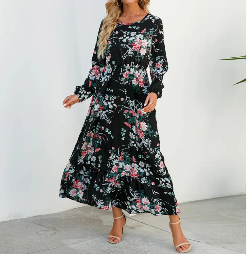 MYLA | FLORAL MAXI DRESS WITH TUMMY-COVERAGE ELEGANCE