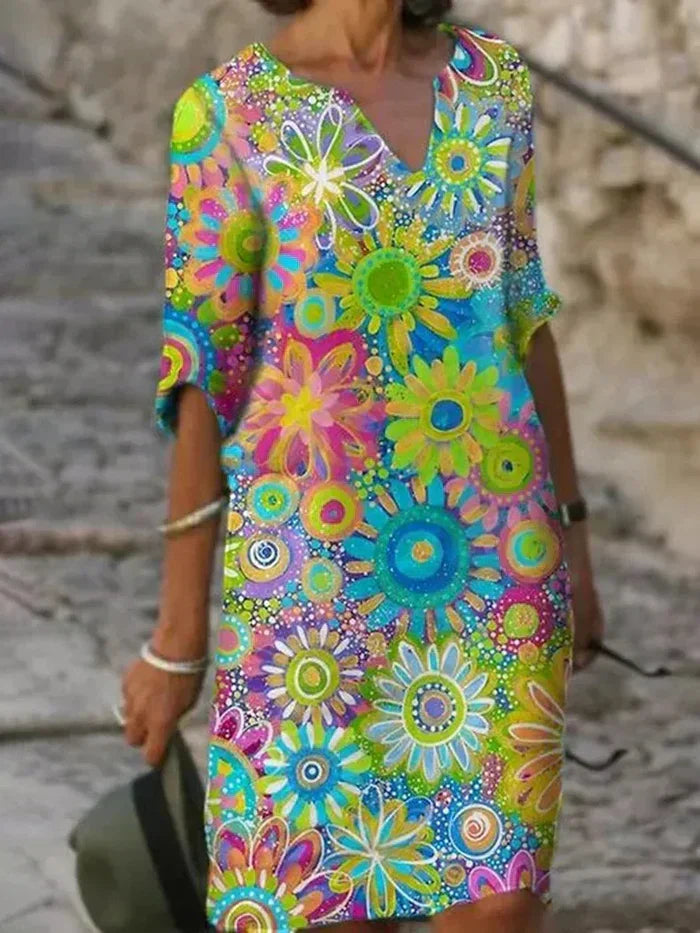 QUINN | ELEGANT FLORAL TUMMY-COVERAGE EVENING DRESS