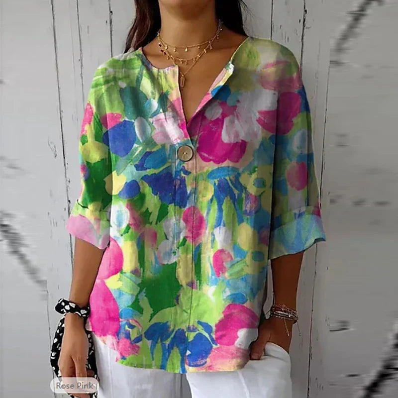 MARCELLE | ELEGANT LINEN-COTTON BLOUSE WITH FLORAL PRINT