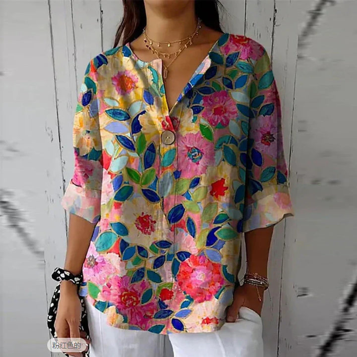 MARCELLE | ELEGANT LINEN-COTTON BLOUSE WITH FLORAL PRINT