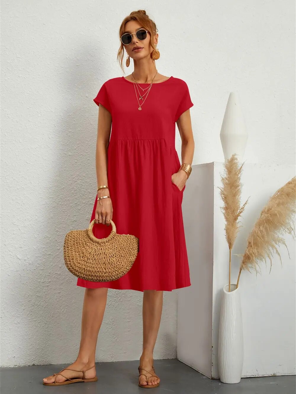 MILENA | ELEGANT DRAPED DRESS WITH FLATTERING TUMMY COVERAGE