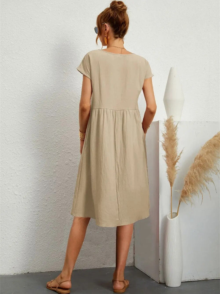 MILENA | ELEGANT DRAPED DRESS WITH FLATTERING TUMMY COVERAGE
