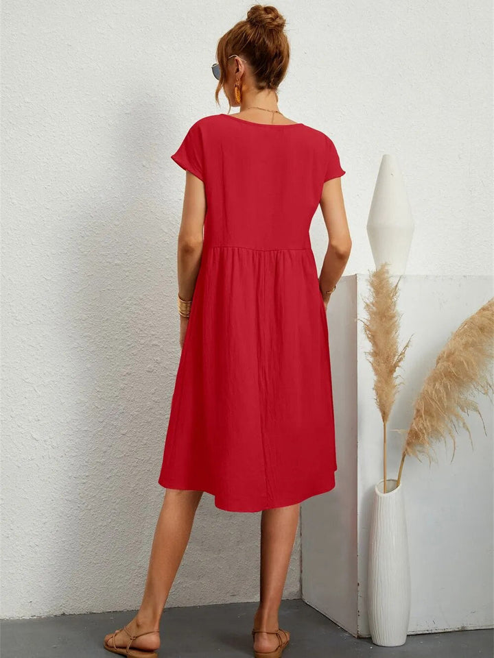 MILENA | ELEGANT DRAPED DRESS WITH FLATTERING TUMMY COVERAGE