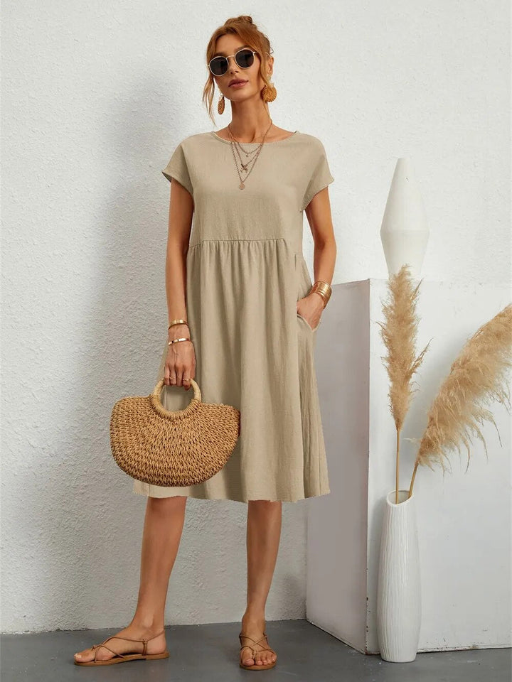 MILENA | ELEGANT DRAPED DRESS WITH FLATTERING TUMMY COVERAGE