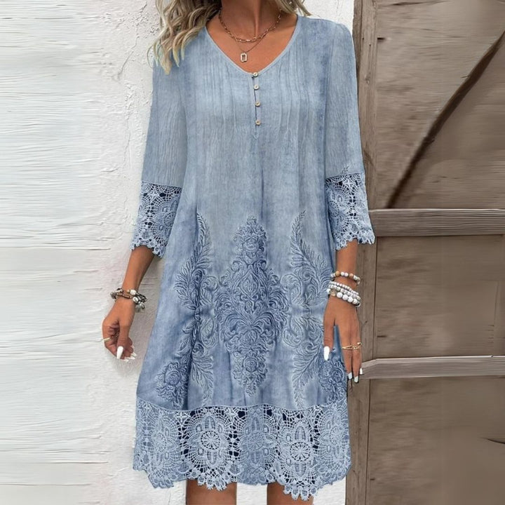 AMELINE | ELEGANT EMBROIDERED TUMMY-COVERAGE MIDI DRESS