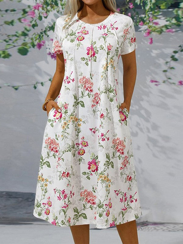 MAVIS | ELEGANT FLORAL TUMMY-COVERAGE SUMMER DRESS