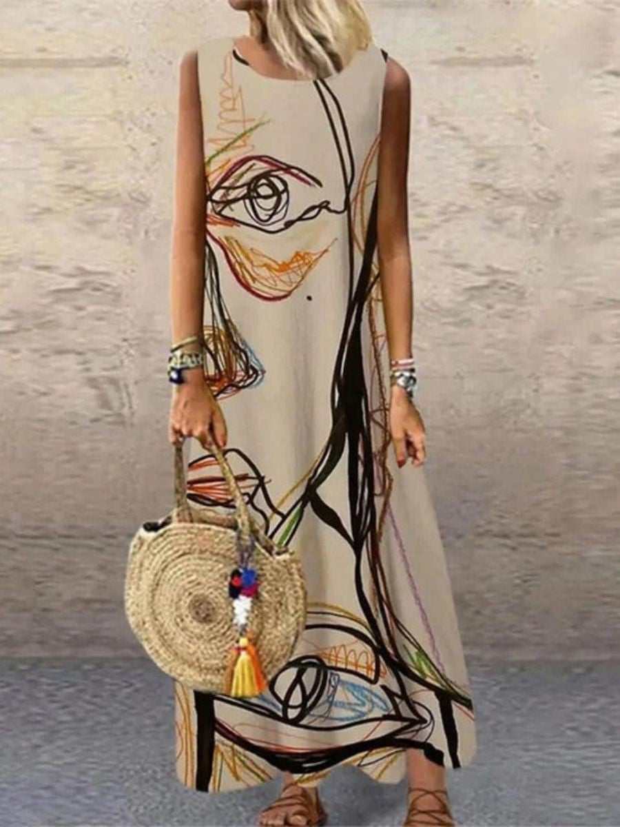 ISOLDE | ELEGANT ABSTRACT TUMMY-COVERAGE DRESS