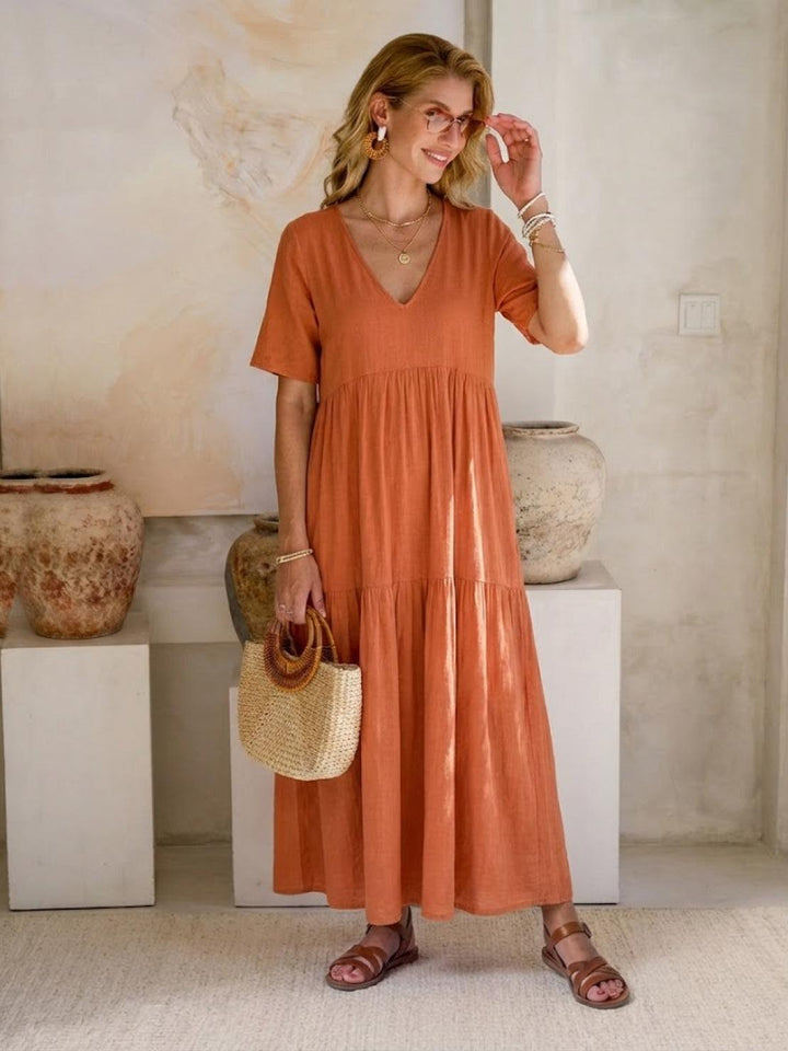 AMBER | ELEGANT TIERED TUMMY-COVERAGE MAXI DRESS