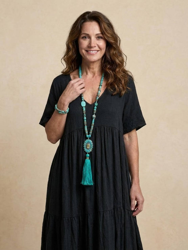 AMBER | ELEGANT TIERED TUMMY-COVERAGE MAXI DRESS