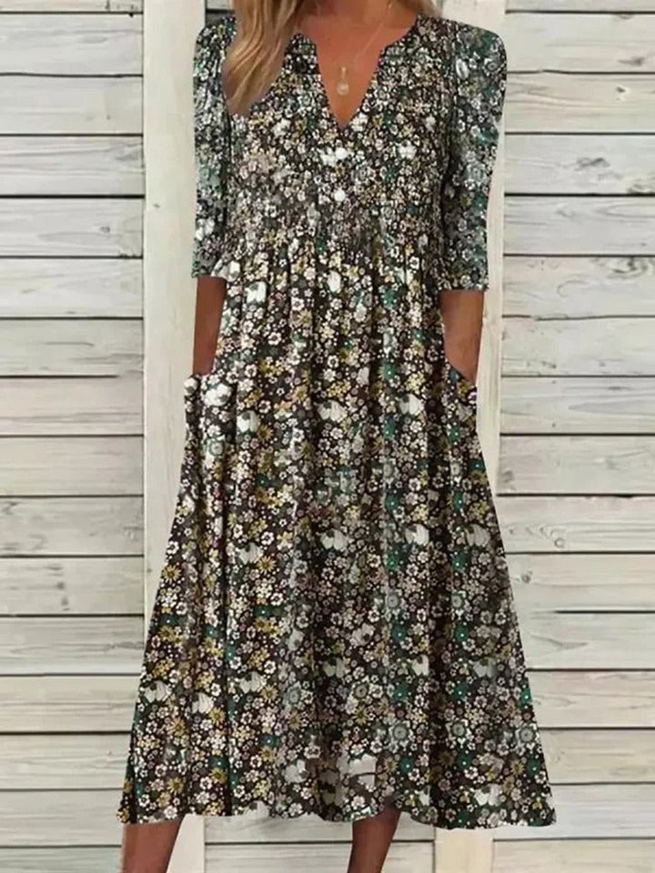 MADISON | ELEGANT FLORAL TUMMY-COVERAGE A-LINE DRESS