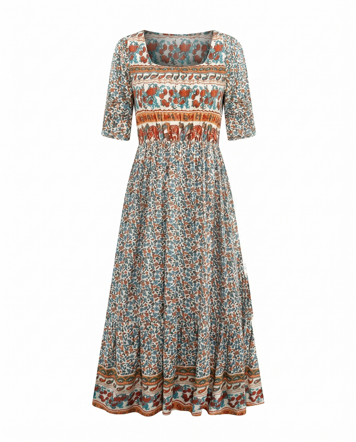 GRACIE | ELEGANT BOHO TUMMY-COVERAGE MIDI DRESS