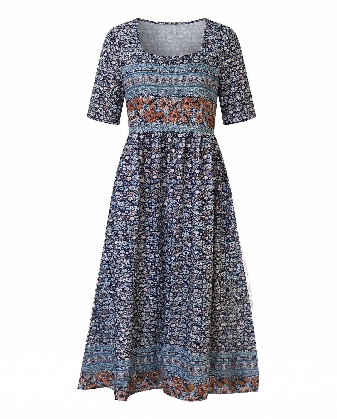 MARIA | BOHO PRINT MIDI DRESS WITH ELEGANT TUMMY COVERAGE