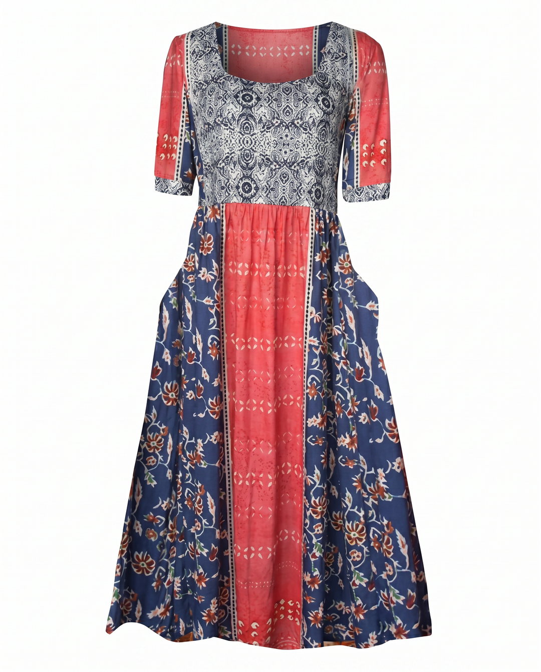 MARIA | BOHO PRINT MIDI DRESS WITH ELEGANT TUMMY COVERAGE